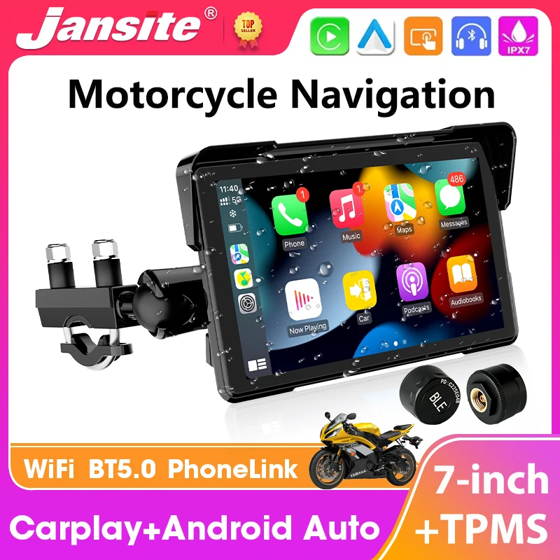 

7 inch Motorcycle Carplay Wireless CarPlay Android Auto Dual BT Moto GPS Navigation IPX7 Waterproof Touch Screen Support TPMS