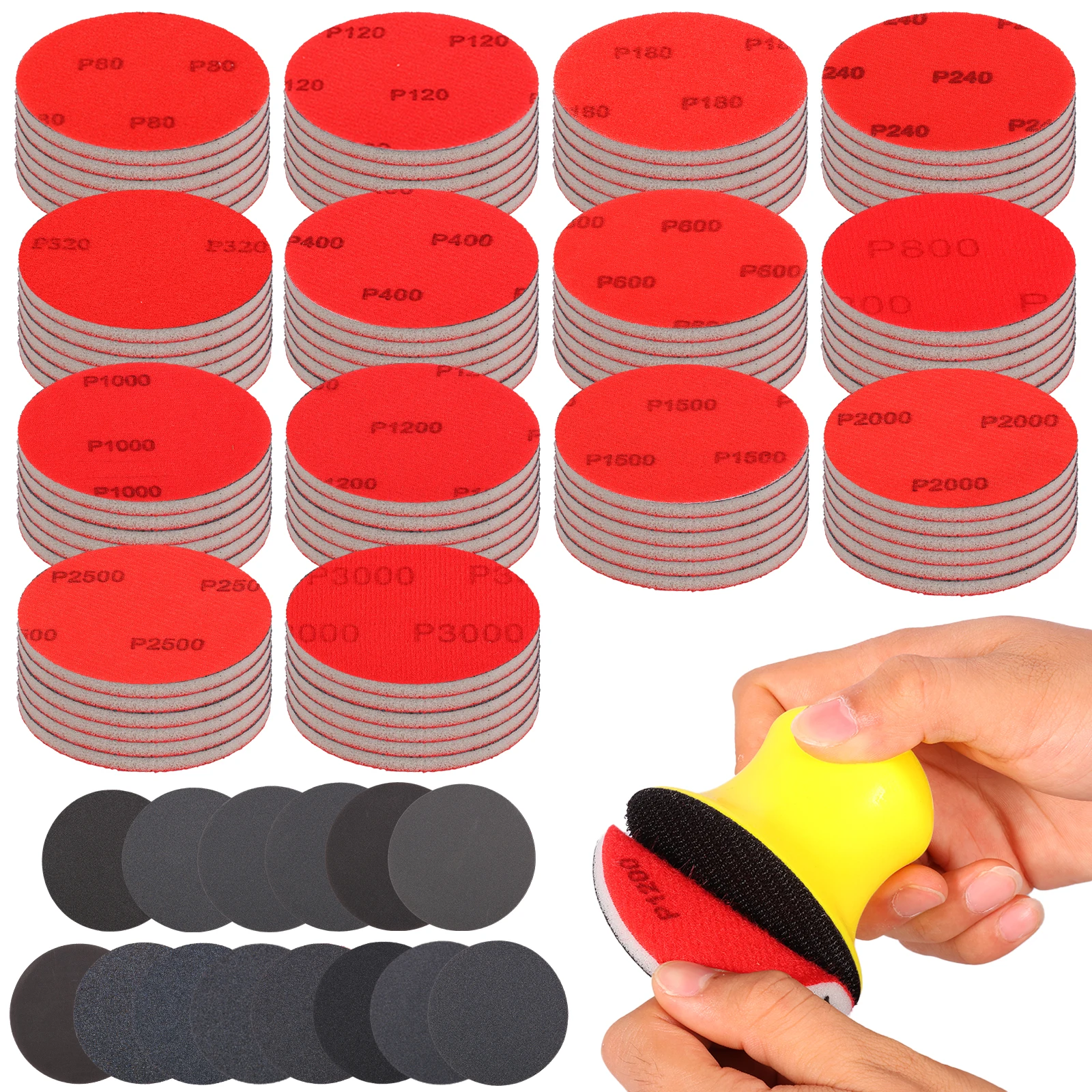 84 Pcs 3" Sanding Sponge Discs Set with 14 Grit Assortment Quick Change Sanding Sponge Set Abrasive Polishing Pad Kit for Metal