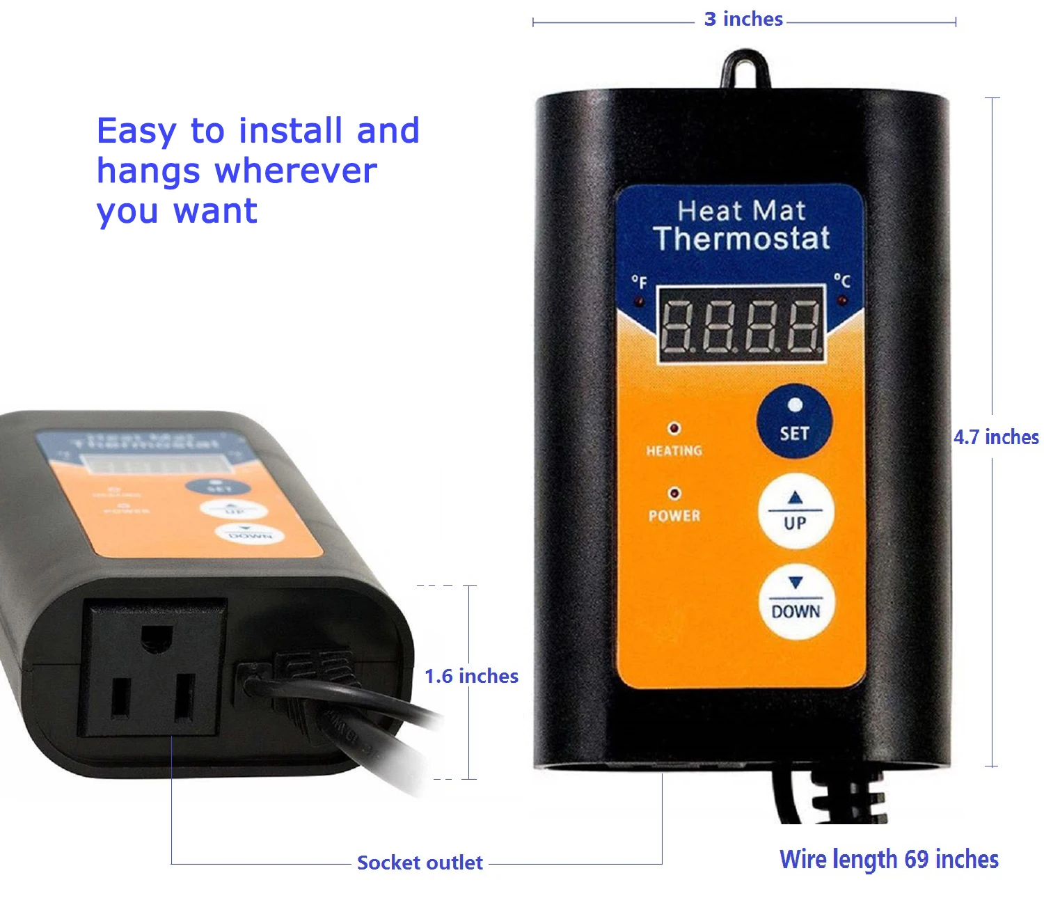 Digital Heat Mat Temperature Controller Outlet with Sensor Thermostat Switch ℃/℉ for Pet Plant Seed Germination Reptiles 120V