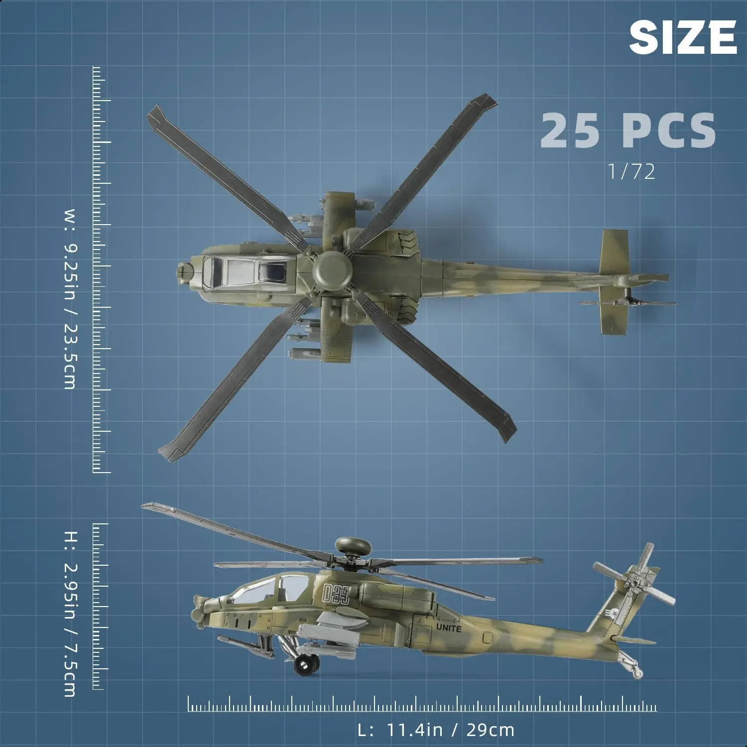 1/72 Scale Plastic DIY Assembly Model Military Plane Collection AH-64 Fighter US Apache Armed Helicopter Aircraft Toys