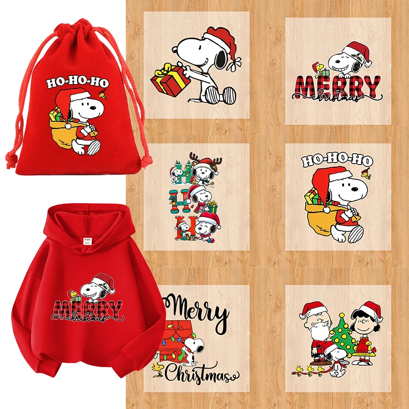 

New Xmas Snoopys Heat Transfers Sticker Christmas Theme T-shirt Hat Patches Iron Transfer Cute Sticker Thermal Decal DIY Gifts