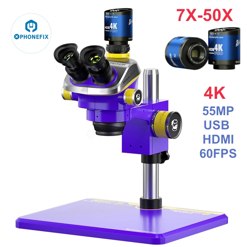 Mechanic MIC3 MIC2 7X-50X Zoom Simul Focal Trinocular Microscope MOS-4K Pro 1080P 60FPS 4K HDMI Video Camera For PCB Chip Repair