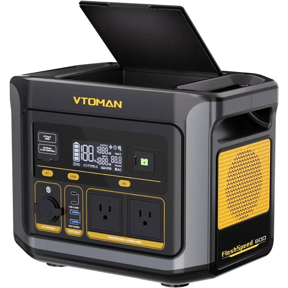 Flash Speed 600, Portable Power Station 499Wh, 70Min Fully Charged, 600W(Peak 1200W) 4 Battery Solar Generator, 9 Output Ports