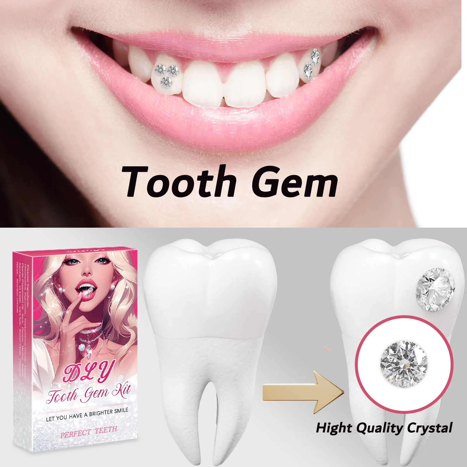 Kit Permata Gigi Semi Permanen Berlian Kecantikan Gigi Mudah Dilepas Dekorasi Gigi Putih Cantik Set DIY Bahan Aman Kokoh