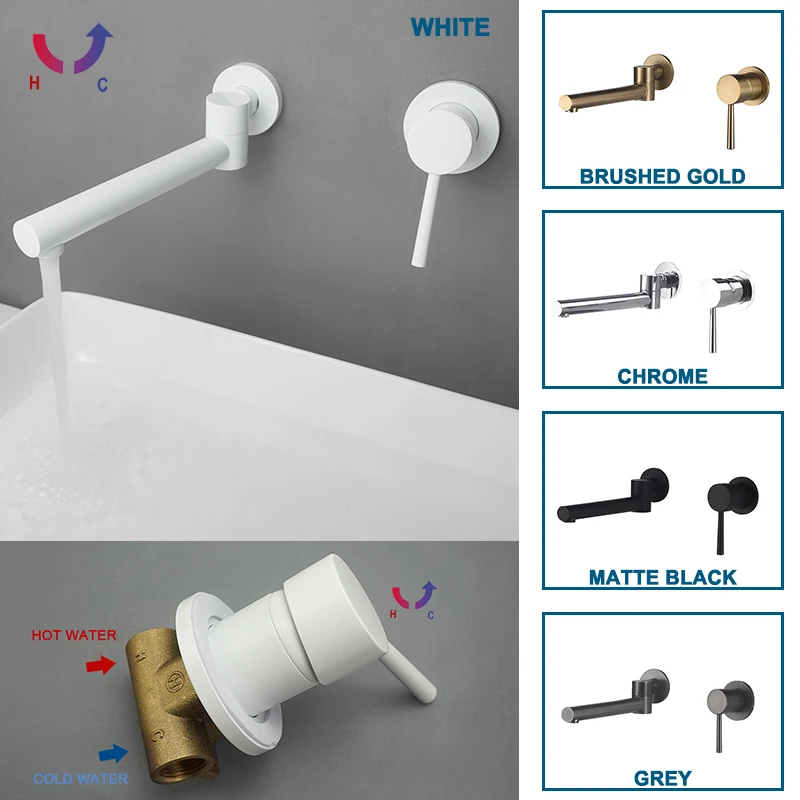 

Wash Basin Bathroom Faucet Hot And Cold Water Wall Mounted Mixer Sink Tap Swivel Spout Bathtub Single Handle Crane