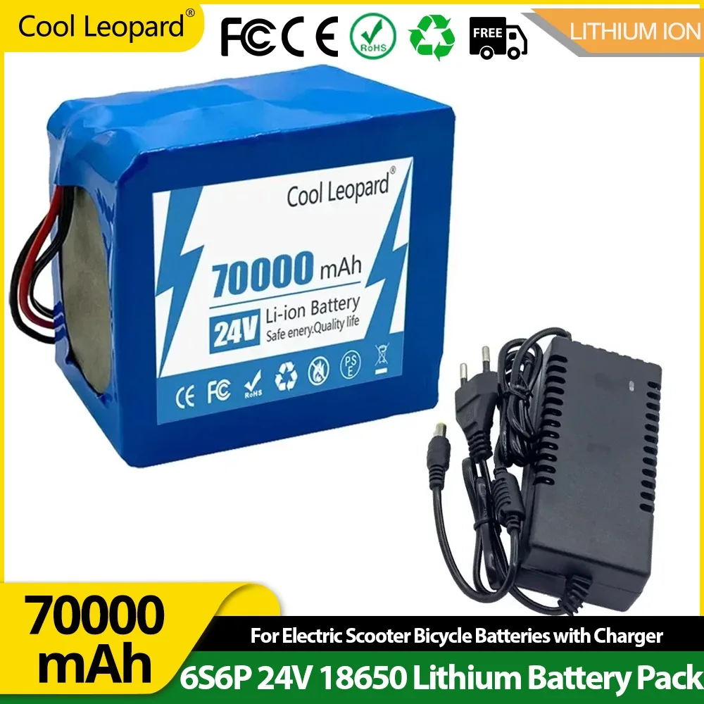 

24V 6S6P Li-ion Battery Pack+Charger 70Ah 18650 Rechargeable Battery For Electric Scooter Bicycle Batteries 24V Lithium Battery