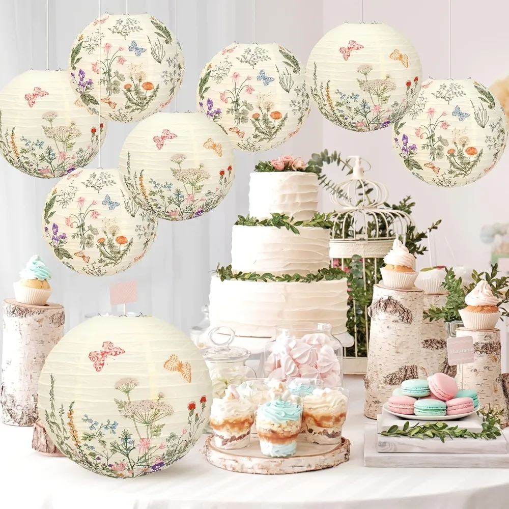 New Paper Printed Flower Paper Lantern 20/30cm DIY Craft Hanging Paper Lantern Chinese Paper Lantern For Home Decor