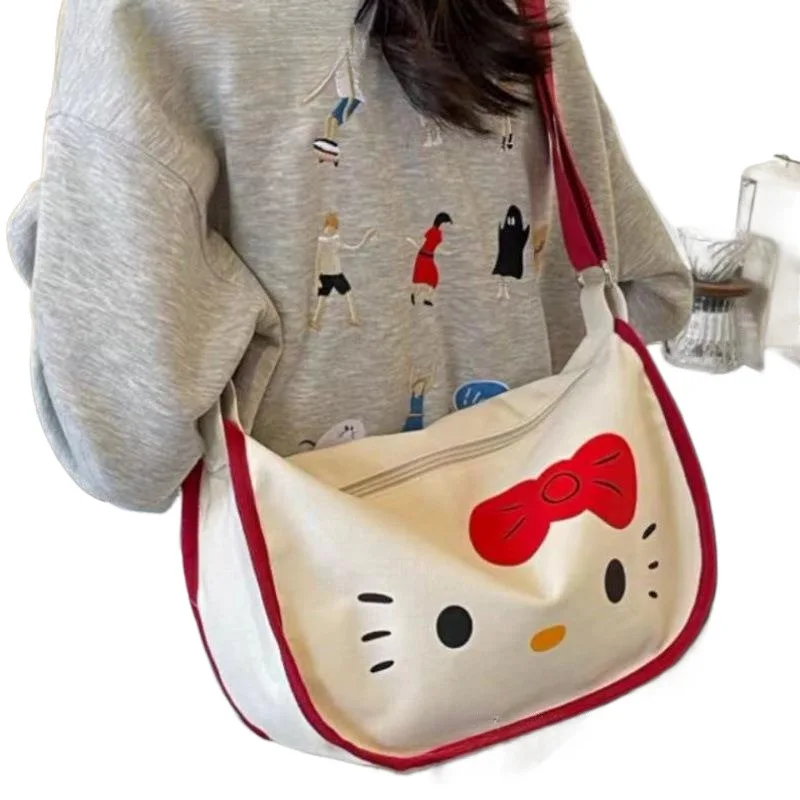 Hello Kittys Crossbody Bag Sanrios Cartoon Canvas Bag Girl New Printing Cute Leisure Travel Versatile One Shoulder Crossbody Bag