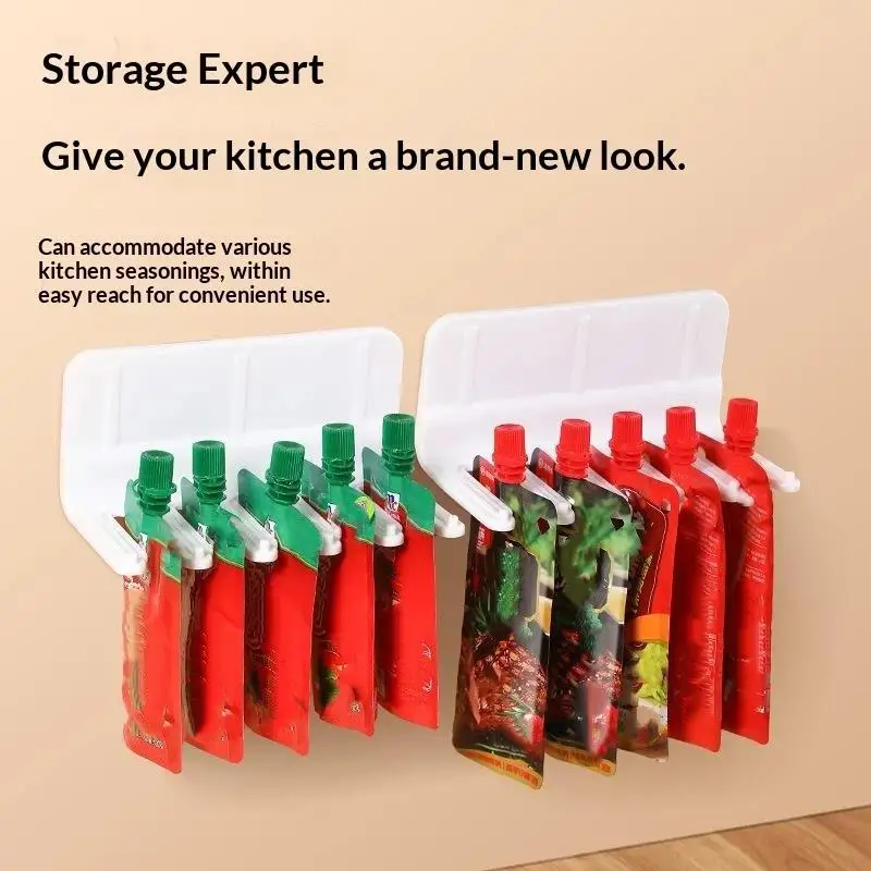 Drill Free Wall Mounted Kitchen Spice Rack Adhesive Seasoning Sachet Organizer Easy to Install for Small Kitchen
