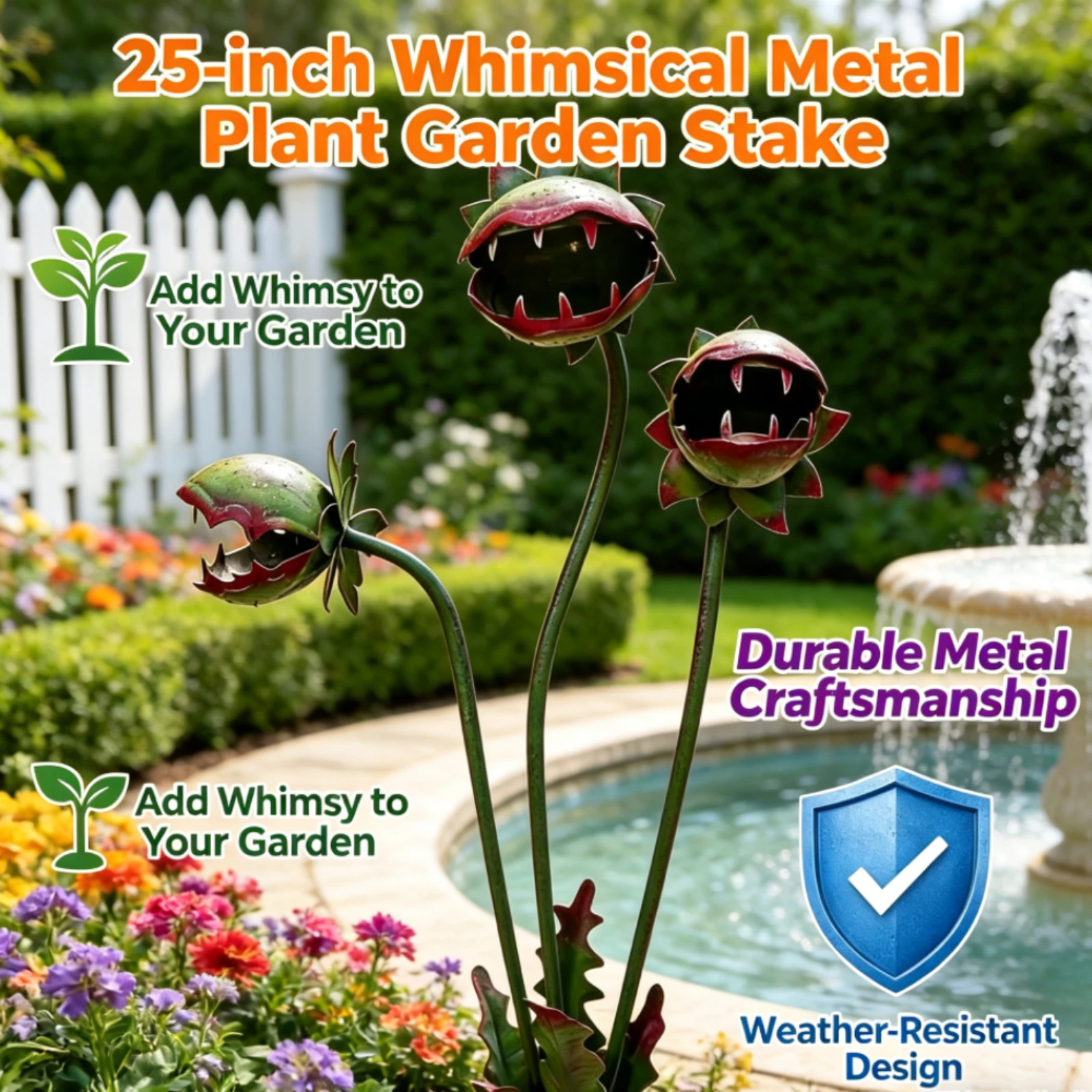 25-inch Metal Carnivorous Plant Garden Stake Decorative Venus Flytrap Plant Sculpture Carnivorous Plants Stake Flower Beds Decor