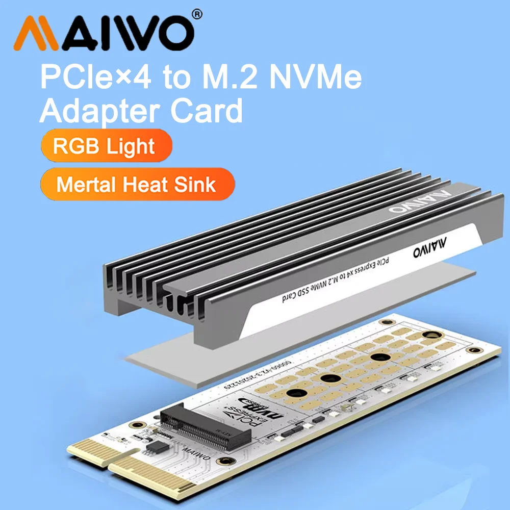 MAIWO M.2 Solid State Drive Adapter NVMe Protokoll Festplatten-Erweiterungskarte PCIe zu NVMe Expander PCIe X4 zu NVMe mit Kühlkörper