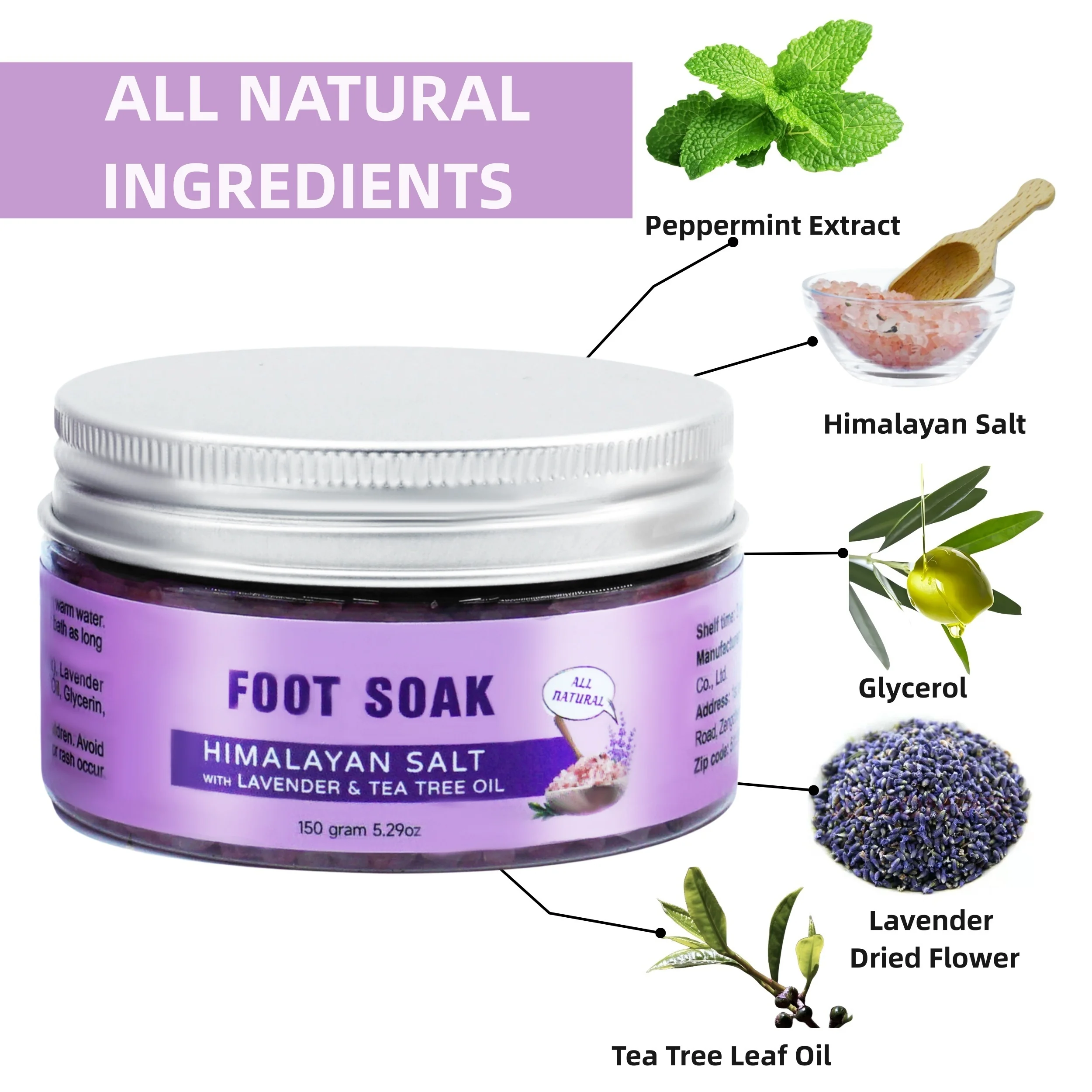 150g Himalayan Foot Bath Salts with Lavender Dried Flower, Remove Odor, Foot Bath Salt, Foot Bath Spa