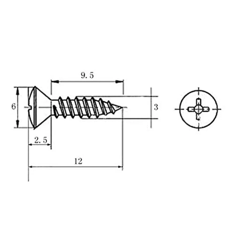 Screws for Scratch Plates and Covers Totaling to a Pack of One Hundred Dimensioned at Three by Twelve Millimeters