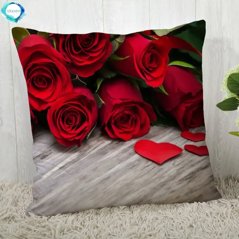 

Red Rose Flower Print Cushion Cover Sofa Office Pillowcase Decor Polyester Pillowcase Home Decor