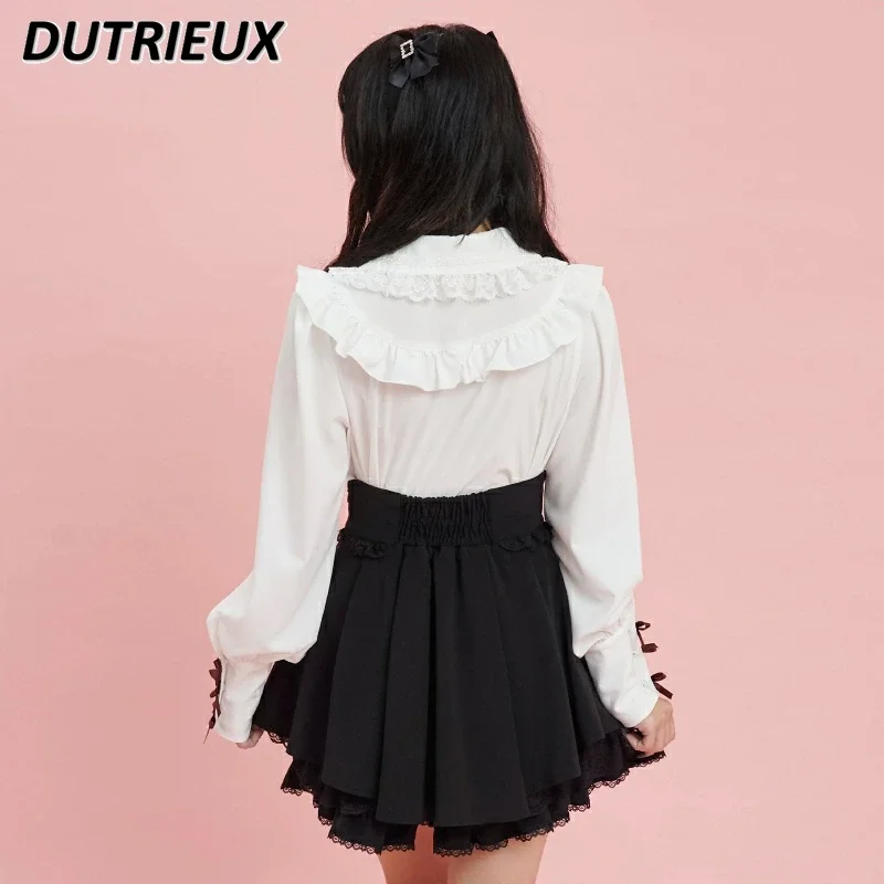 봄 가을 Bottoming 셔츠 달콤한 귀여운 소녀 일본 곰팡이 가장자리 블라우스 나비 넥타이 사랑 펜던트 인형 칼라 긴 소매상의