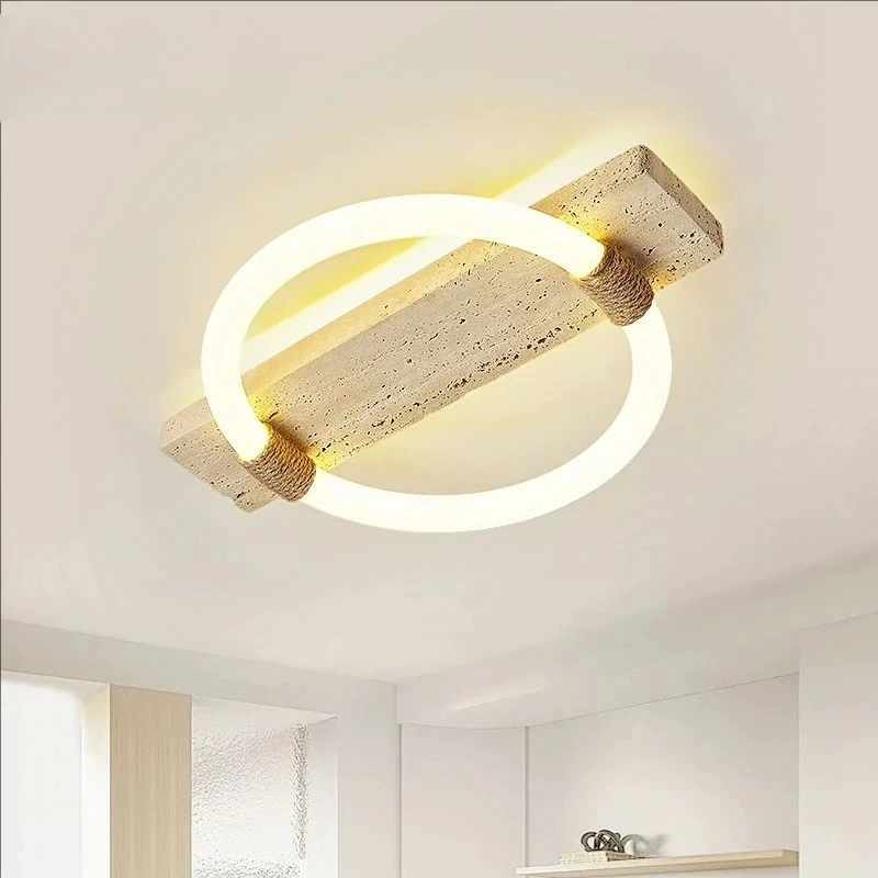 

Retro Wabi Sabi Style Ceiling Light Round Design Yellow Natural Stone Lamp for Nordic Corridor Hallway Entrance Balcony Decorat