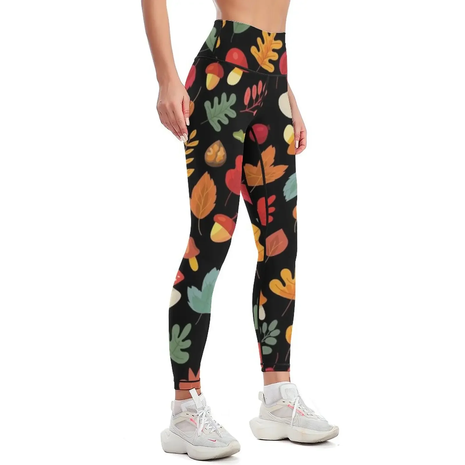 Autumn leaves mushroom seamless - Fall Autumn Lover Leggings active wear Fitness clothing legings for fitness Womens Leggings