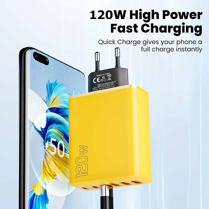 120W USB Charger PD Fast Charging Adapter For Samsung Xiaomi Multi Port USB Type C Super Fast Charger Adaptor For iPhone 15 Pro