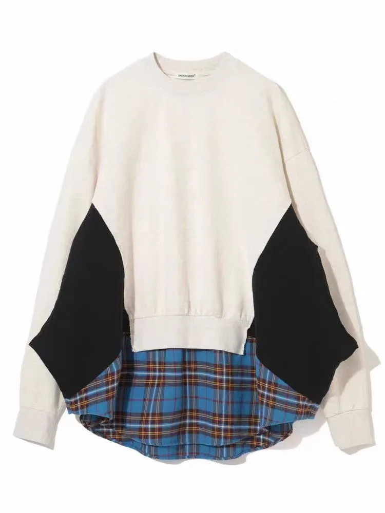 

Women's 25ss Autumn Winter Patchwork Checkered Sweatshirts Fashion Pullover for Men