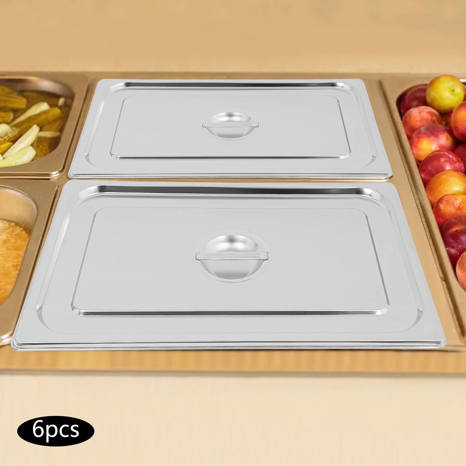

6PCS Stainless Steel Pot Lids 52.5*32cm Rectangular Pan Covers with Handles 1/1 Size Steam Pan Lids for Kitchen Replacement