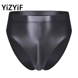 Men Glossy Briefs Satin Smooth Bulge Pouch High Waist Panties Underwear Oil Shiny Underwear Stretch Swimsuit Swimwear