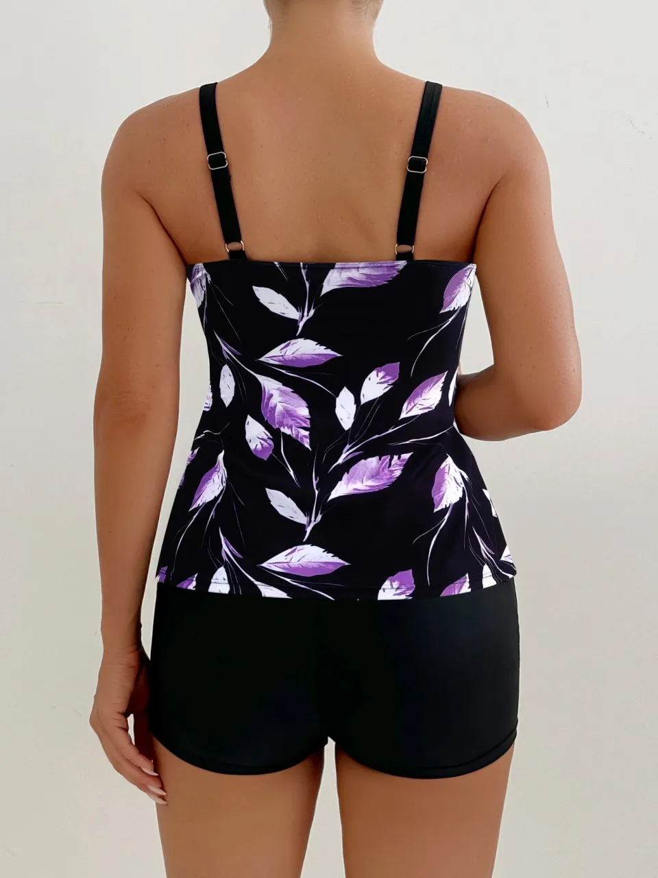 Strappy Tankini 2025 Leaf Printed Swimsuit Women Two Pieces High Waist Shorts Swimwear Female Bathing Swimming Suit Beachwear
