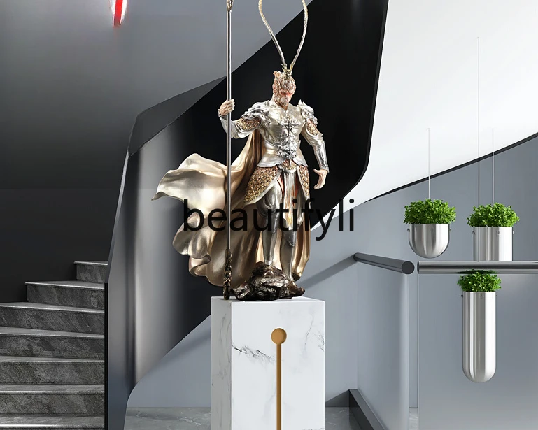 Large floor-to-ceiling ornament, Great Saint Sun Wukong sculpture, light luxury atmosphere, office entrance opening gift