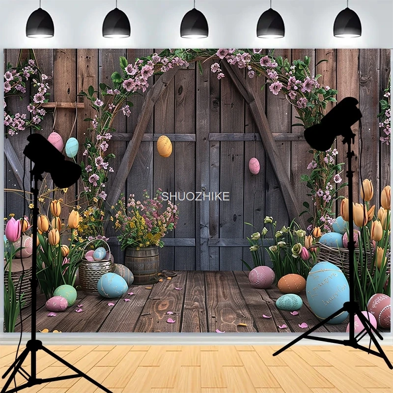 

Pastel Happy Easter Day Photography Backdrops Prop With Bunch Eggs Pumpkin Rabbit Children Portrait Party Photo Background ES-08