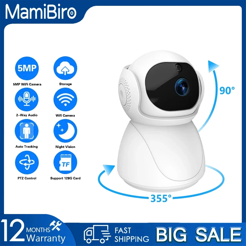 

5Ghz 2.4G Dual-Band 1080P WiFi Wireless Auto Tracking Baby Monitor PTZ Security Surveillance CCTV Mini Camera Alexa Google