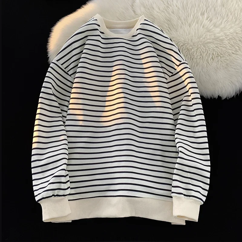 Men's Tri-color Striped Sweatshirt American Classic Style Retro Casual Round Neck Top Unisex College Style Trendy Menswear