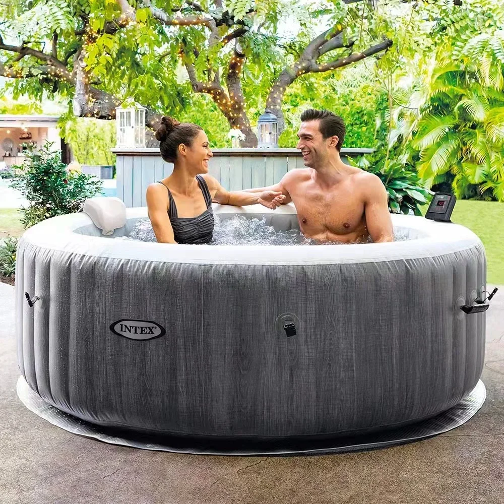 

Intex 28442 Inflatable Hydromas Bubble Spa Outdoor Hot Tub Greywood Deluxe Bubble Massage spa Pool Set