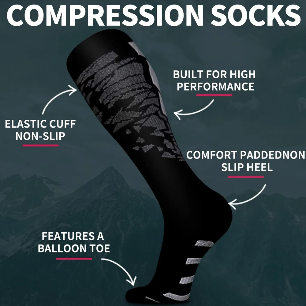 1Pair Compression Socks for Men Women 15-20 mmHg Medical Support for Running Nurses Flight Pregnancy Circulation Athletic Socks