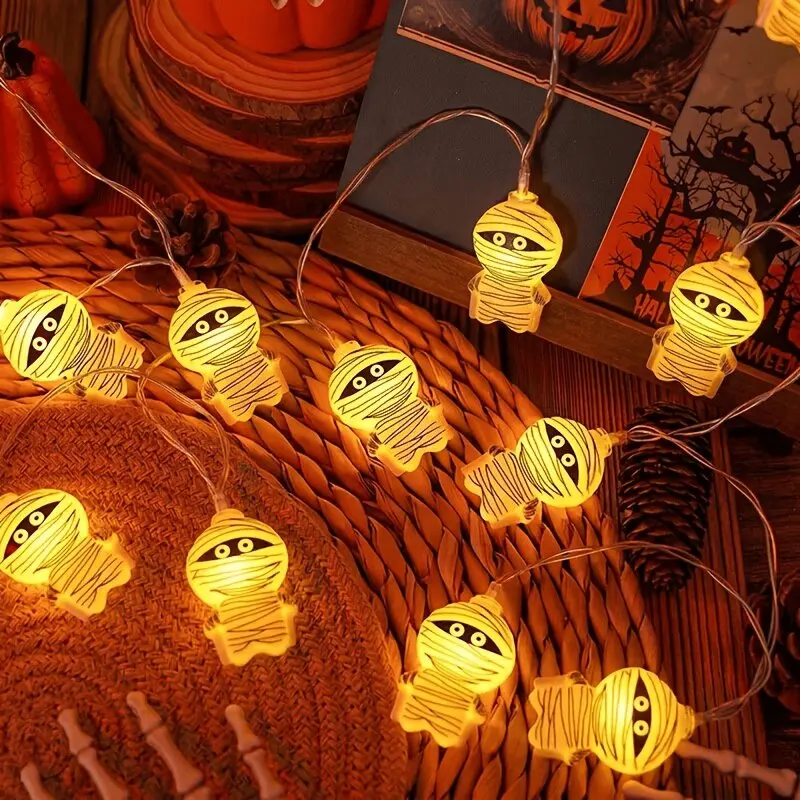 Halloween Mummy Led String Lights With Battery  Power Supply For Holiday Yard Decor Gathering Spooky Horror Atmosphere Lights