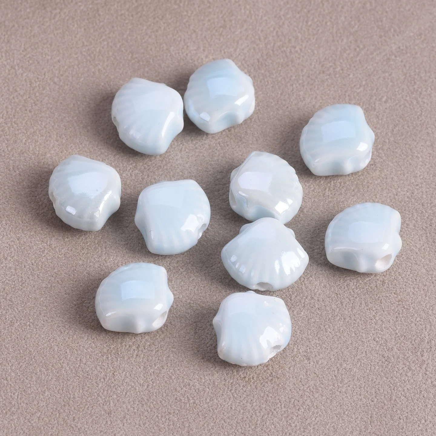 10pcs 11x9mm Scallop Shape Handmade Shiny Glossy Glazed Ceramic Porcelain Loose Beads For Jewelry Making DIY Crafts Findings