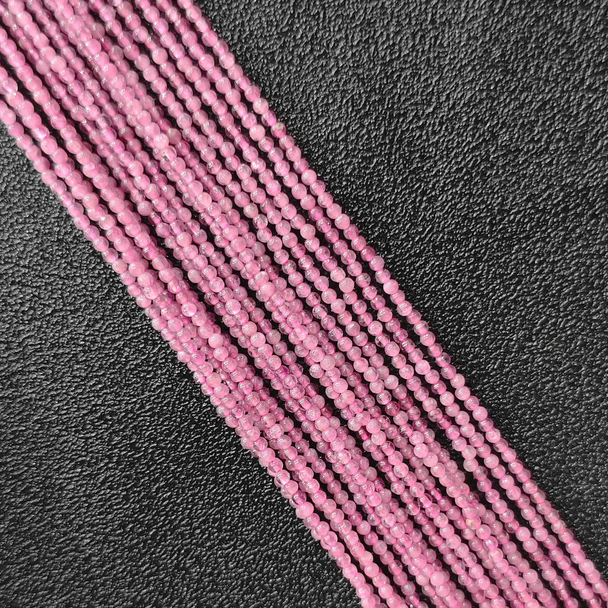 Natural Pink Tourmaline Loose Seed Beads Strand, 2mm Small Spherical Crystal Beads for Fine Handmade Jewelry Designers