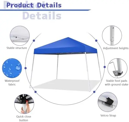 10x10FT Slant Leg Pop Up Canopy Tent, Portable Outdoor Shelter | 10x10FT Base 8x8FT Top, Adjustable Heights, Instant