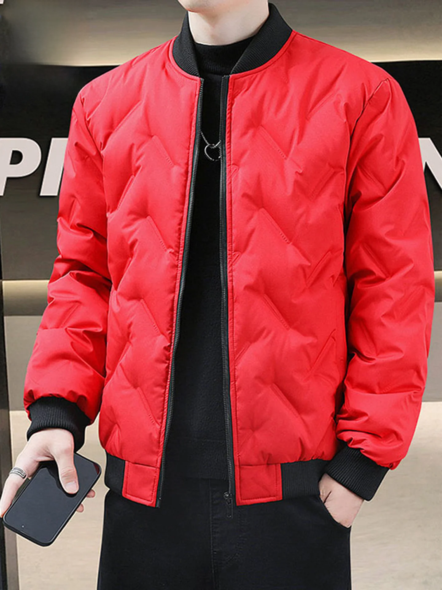 

Мужская утепленная куртка-бомбер Nainiu с воротником-стойкой, хлопковая, осенне-зимняя, теплая, красная, новогодняя, модная, в городском стиле