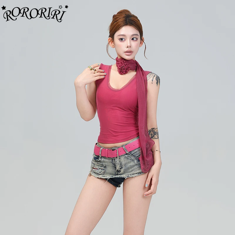 

RORORIRI Grunge Y2k Low Rise Denim Mini Skirt Women Belted Sexy Bodycon Star Zipper Frayed Jeans Shorts Skorts Vintage Clothes