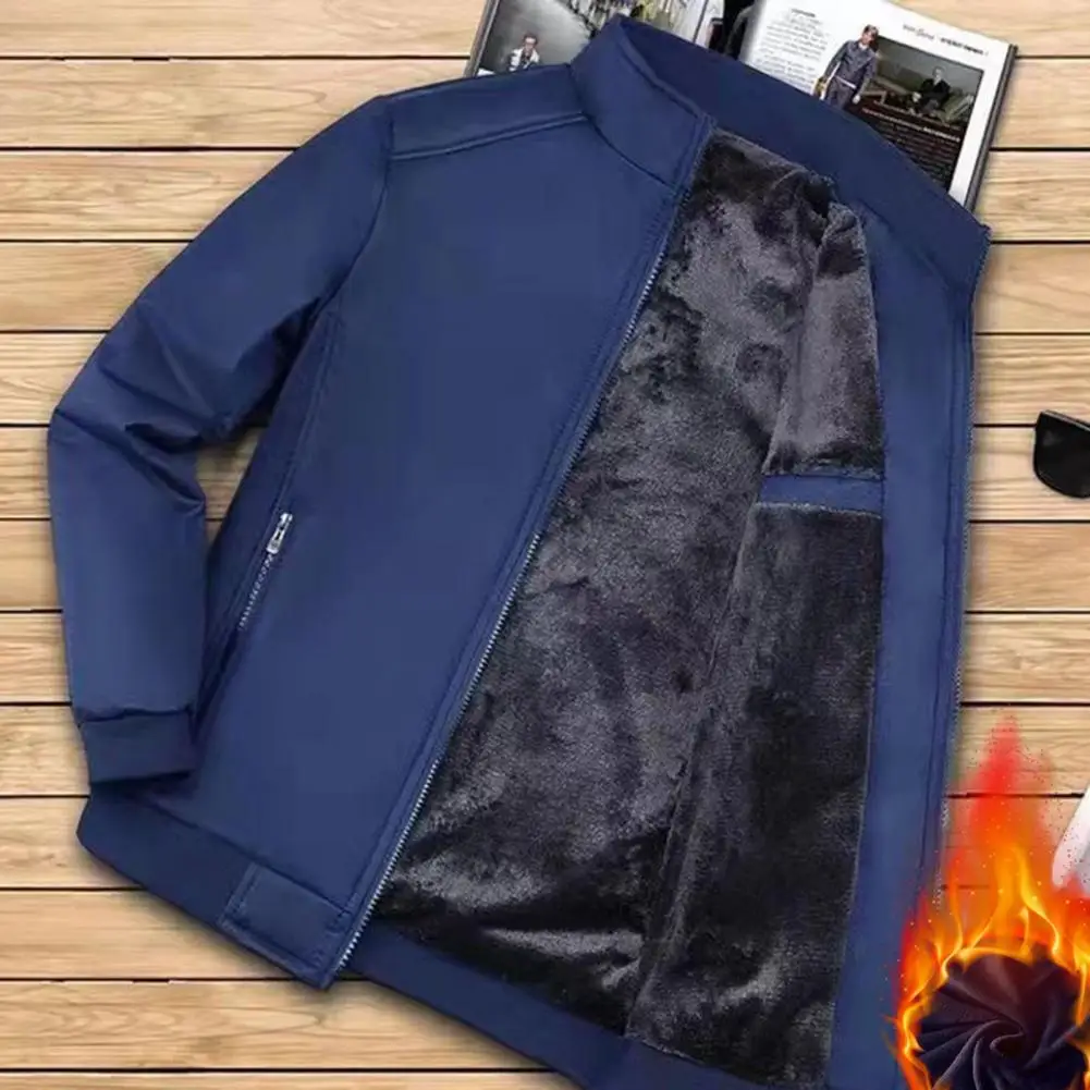 Casaco masculino térmico à prova de vento, casaco masculino de meia idade com gola de pelúcia, resistente ao frio, cardigã com zíper para outono e