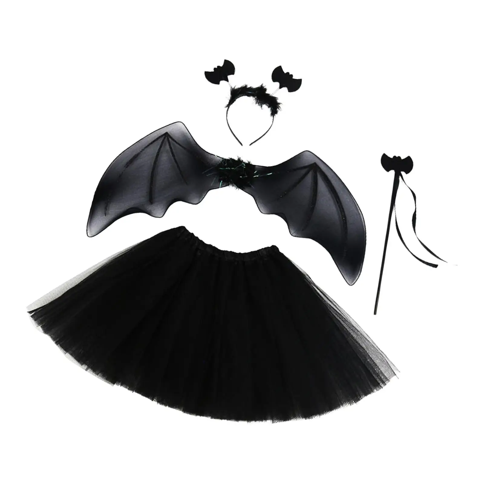 Halloween Outfit Set with Wand and Bat Wing for Women and Girls