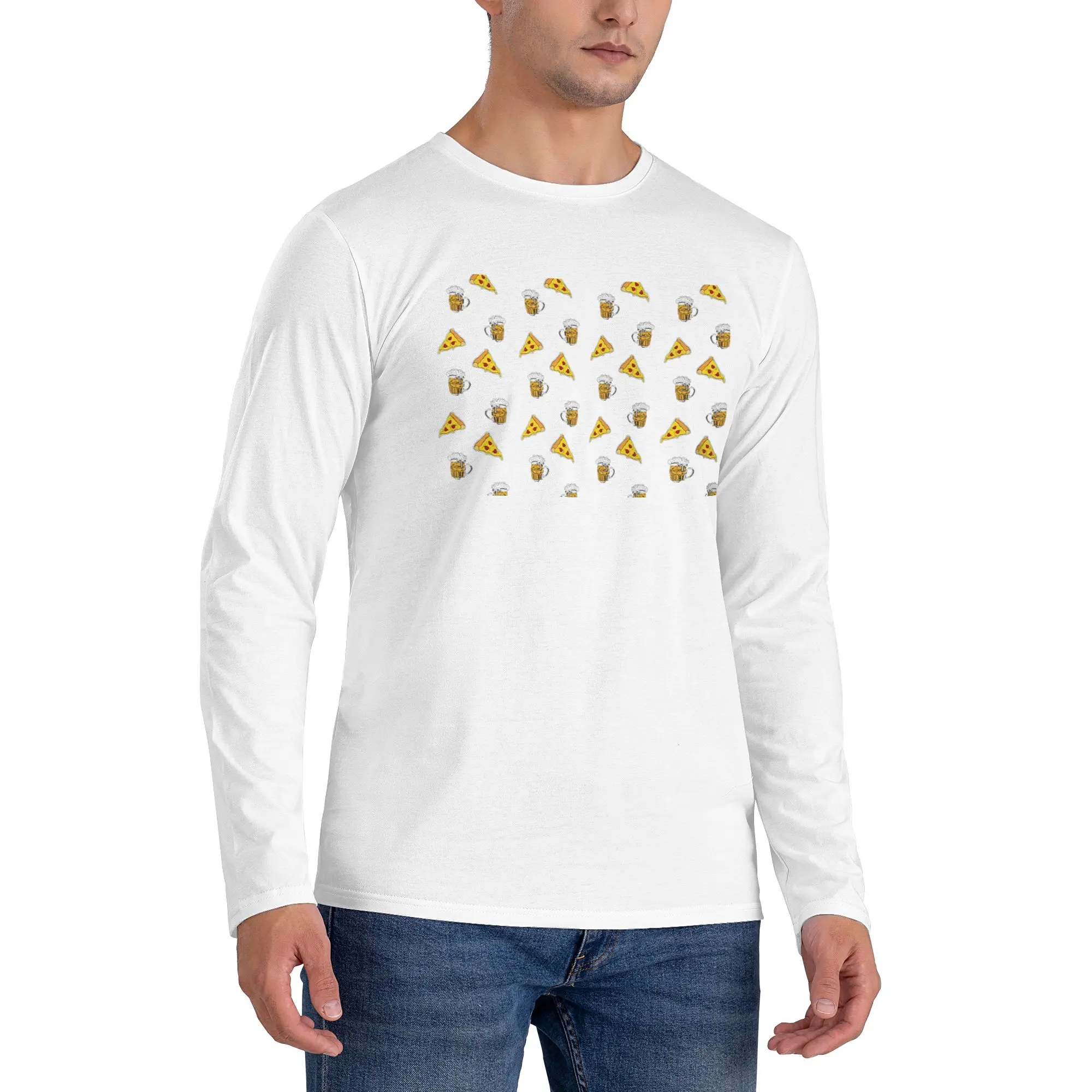 

Мужская футболка с длинными рукавами для пиццы, еды, напитков, пива, дышащие футболки с круглым вырезом, весенние и осенние мужские топы