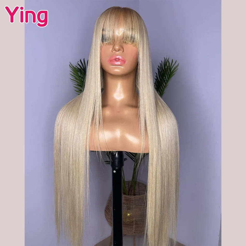 Ying-Perruque brésilienne Remy lisse avec frange, blonde Sophia, 180%, 13x4, #613, 13x6