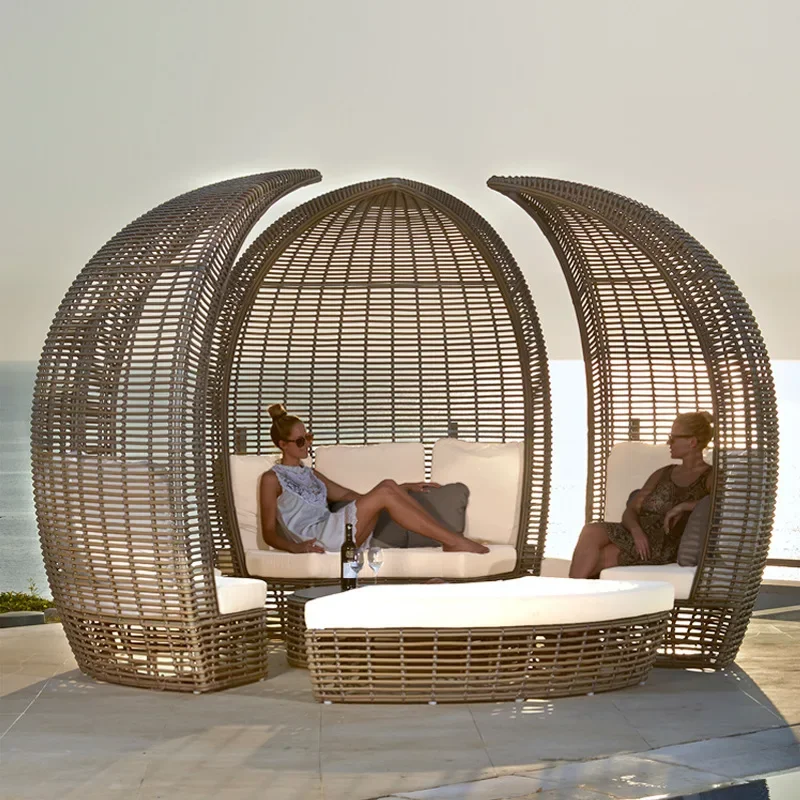 Modern 5 Star Hotel Furniture Gazebo Party Garden Daybed Rattan Lounge Chair Outdoor