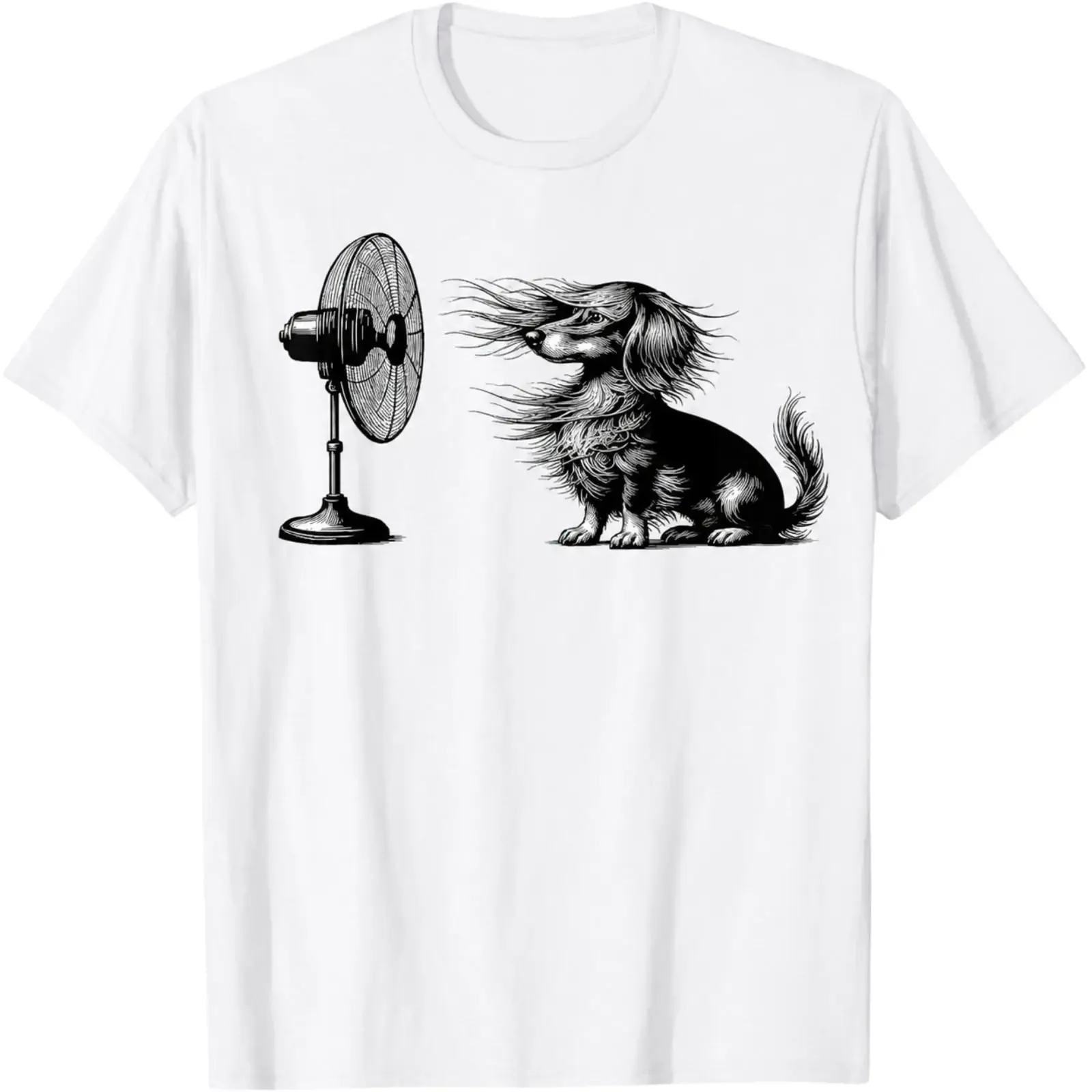 Lustiger windgeblasener Dackel mit Fan Doxie Wiener Hundeliebhaber T Shirt vintage Washed Versatile Soft Casual Slightly homme