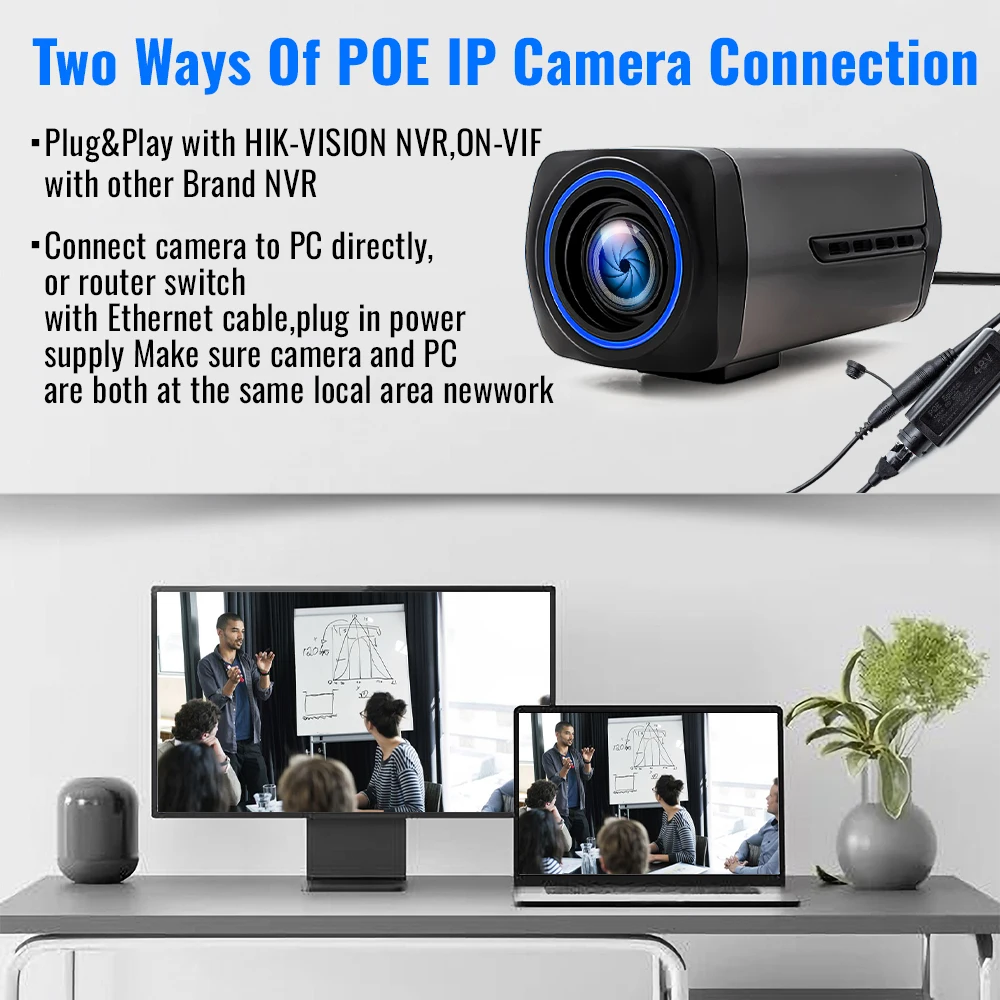 WGWK 36X Zoom PC Webcam 4K POE48V Kamera z automatycznym ustawianiem ostrości Zdalnie sterowana zmotoryzowana kamera sieciowa 5MP 30FPS do transmisji strumieniowej wideo na żywo