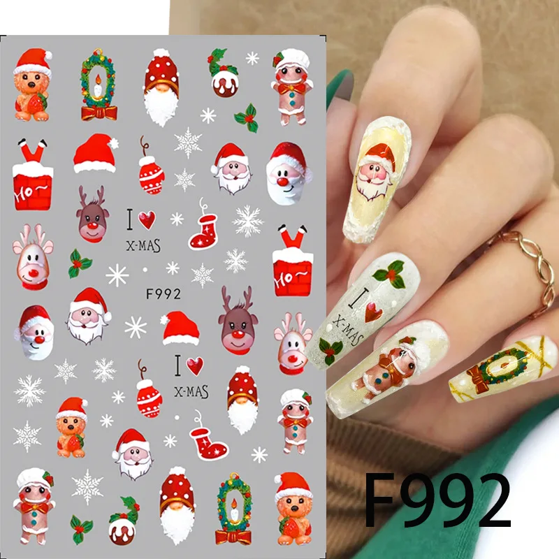 1PCS 3D Santa Claus Cartoon Nail Stickers Christmas Nail Art Supplies Snowman Snowflake Nail Art Decals Nail Parts