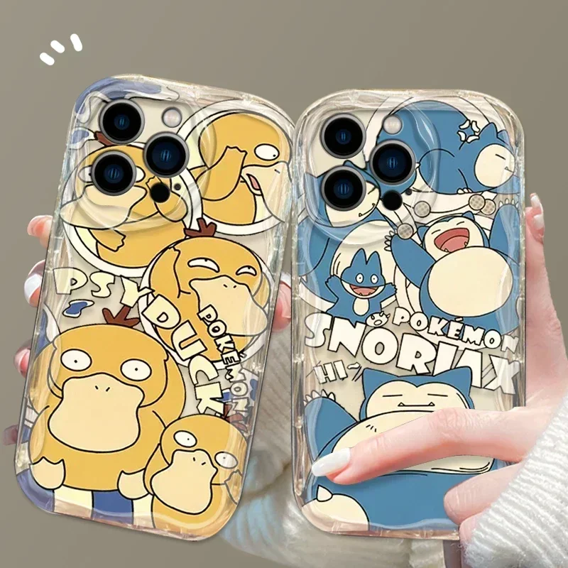 Snorlax Psyducks For iPhone 15 14 13 12 11 Pro Max XS Max X XR 7 8 Plus 6S 5S Silicon Wave Oil Phone Case