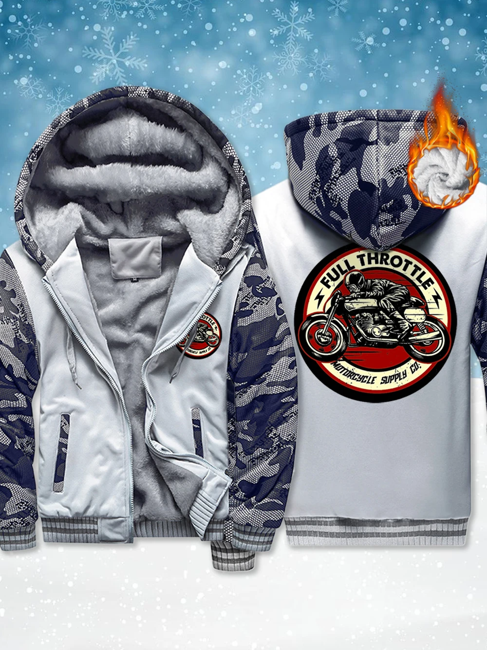 

Мужские утепленные куртки с мотоциклетным принтом, зимняя ветрозащитная верхняя одежда на молнии, термофлисовые теплые пальто, мужская одежда