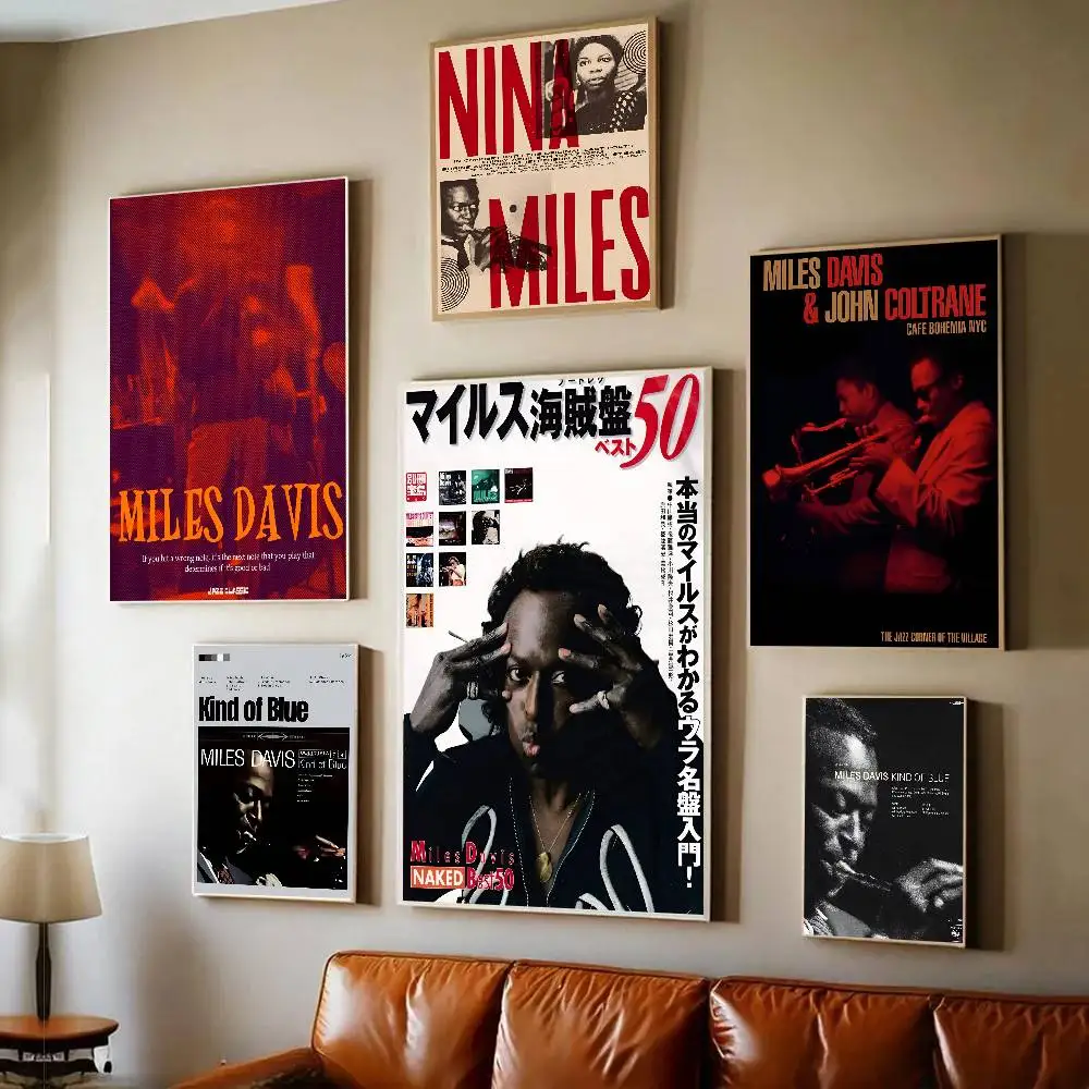 Hot Miles Davis Kind Of Blue Brew Jazz Music Star Poster Stickers Living Room Bedroom Entrance Cafe Wall Art Decoration Painting