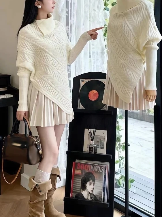 

Корейский стильный зимний теплый вязаный комплект из пальто и короткой юбки: нежный, модный и милый комплект из двух предметов для женщин